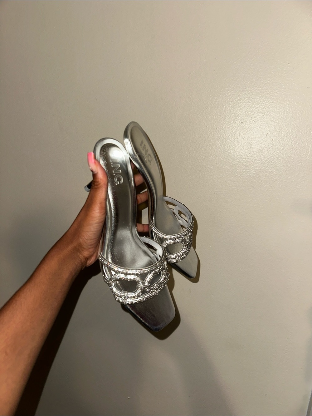 INC International Concepts Silver Beaded Slip-On Heels